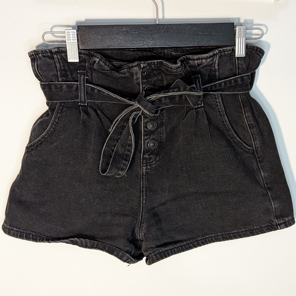 American Eagle Black Denim 5-button Shorts with Belt - Picture 1 of 4